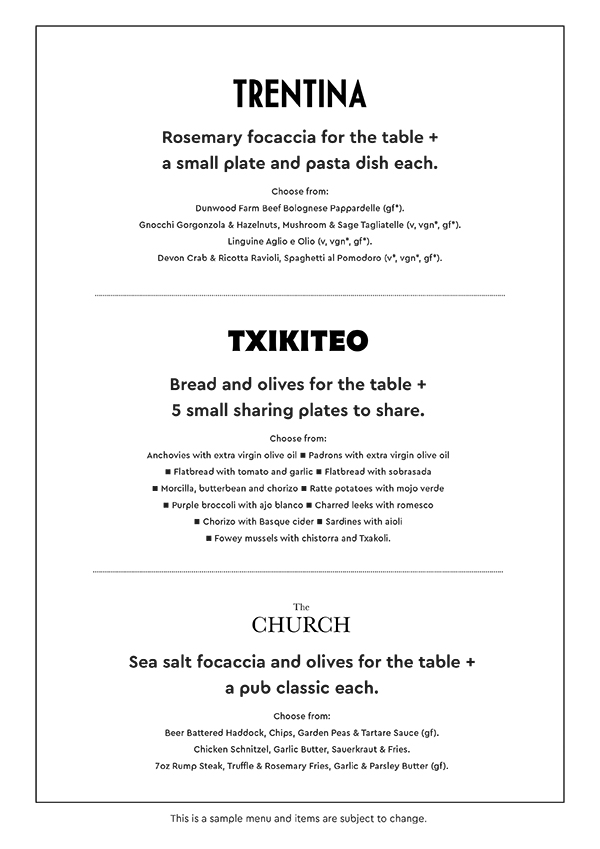 Bloc Gastro Getaway Menus
